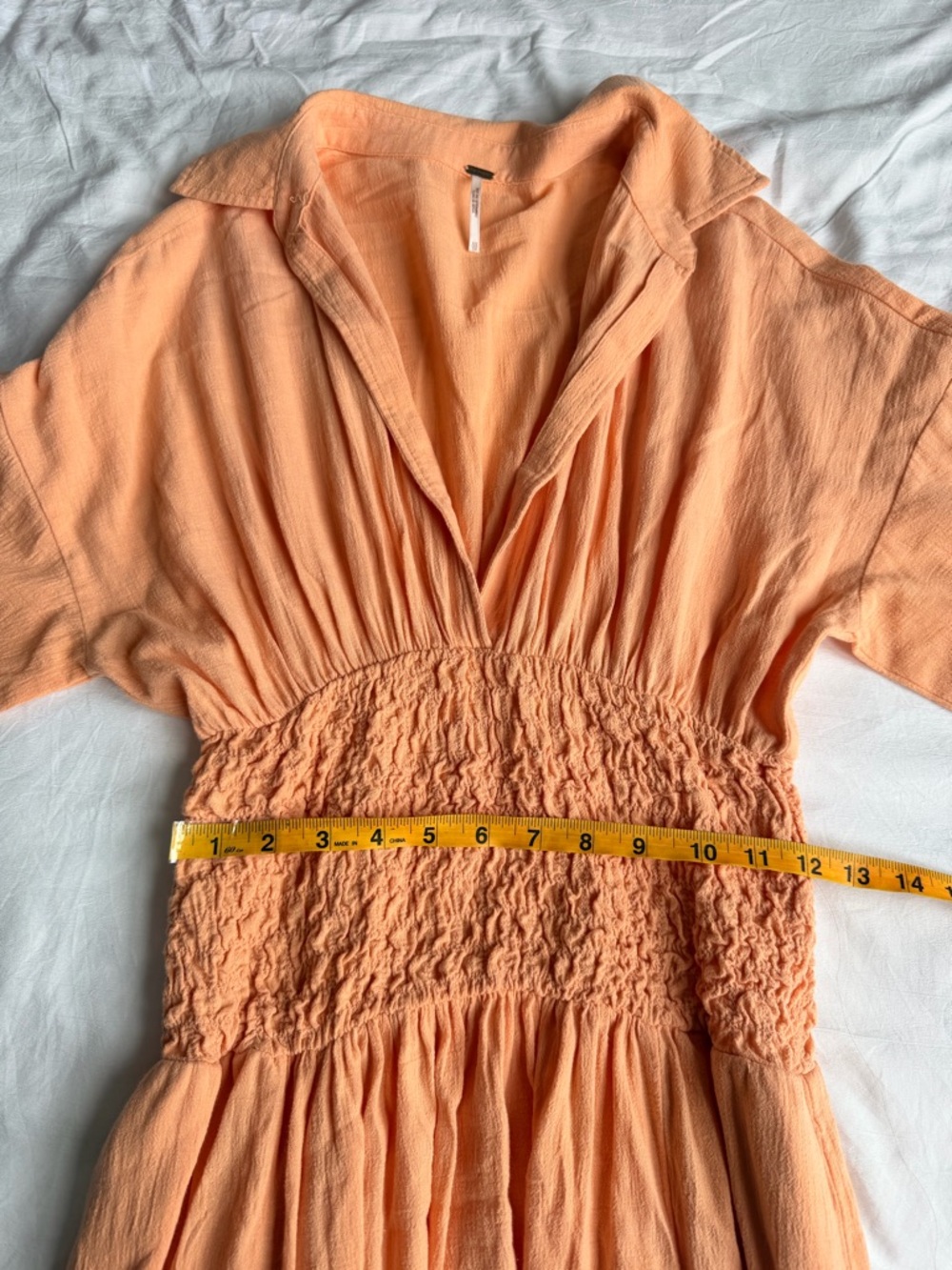 Free People Peach Button-Front Maxi Dress with Shirred Waist - Picture 13 of 14